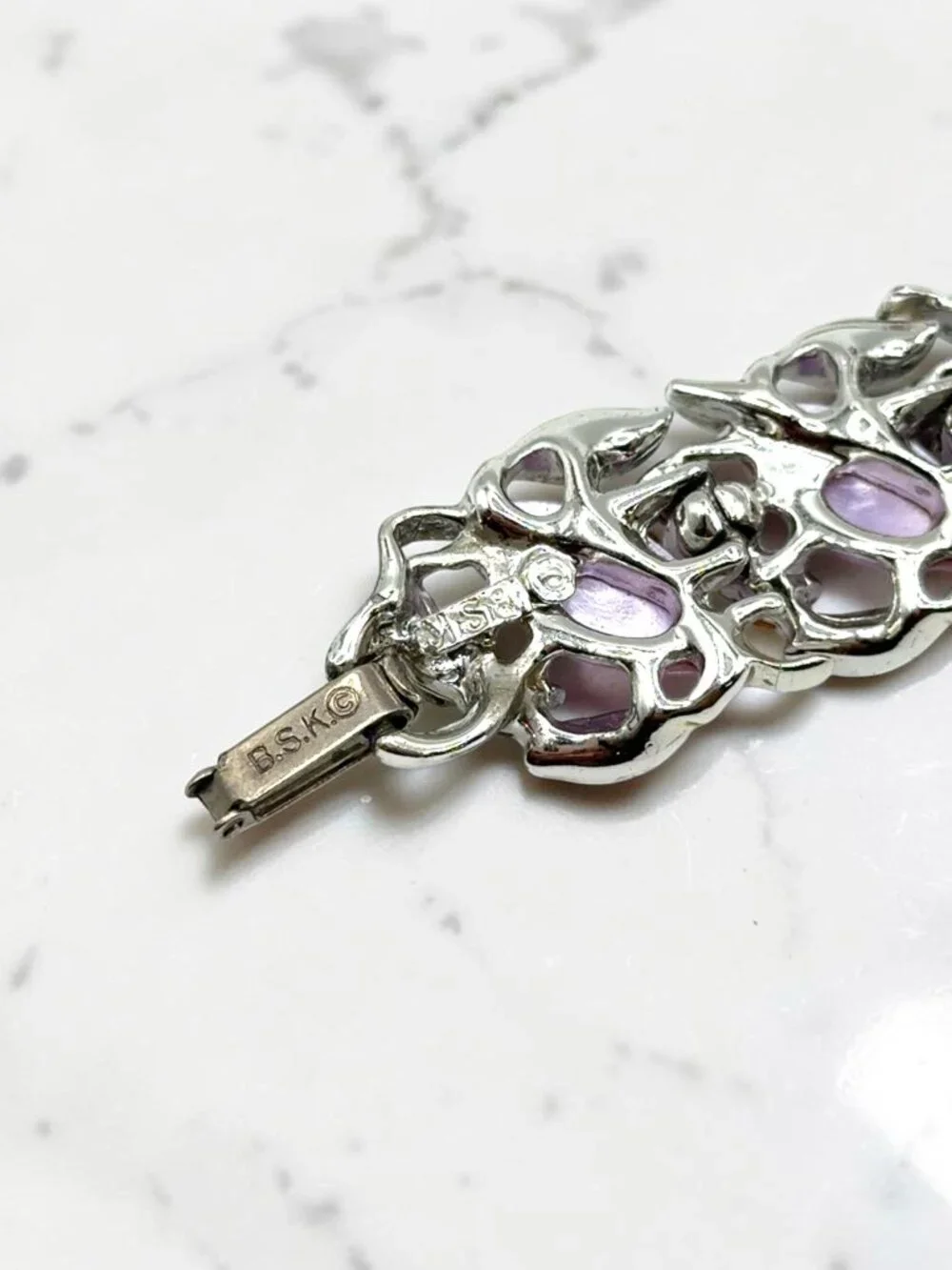Vintage BSK Lavender Bracelet with Rhinestone Accents